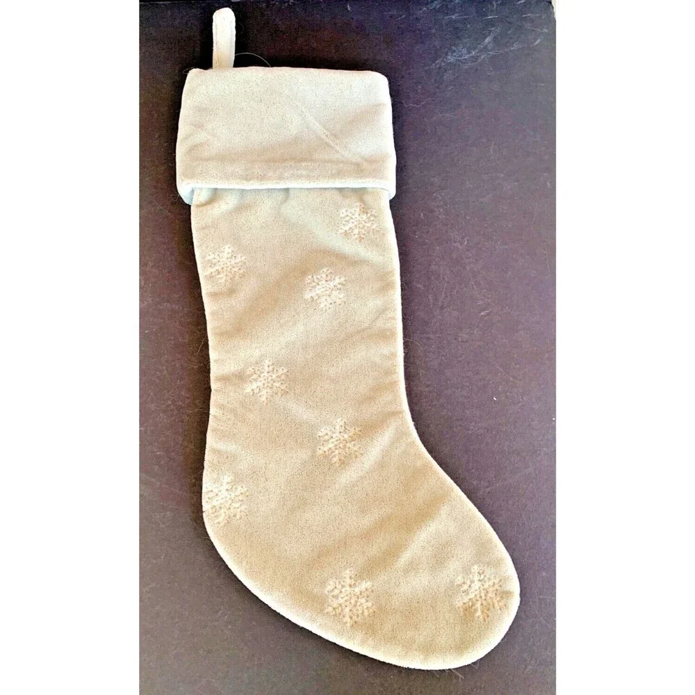 NEW Crate and Barrel Ivory Faux Mohair Velveteen Stocking 21” Snowflake Neutral